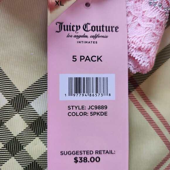 Juicy Couture Extra Large XL Lace Rhinestones Thongs Underwear 5 Pairs NWT - Picture 4 of 5